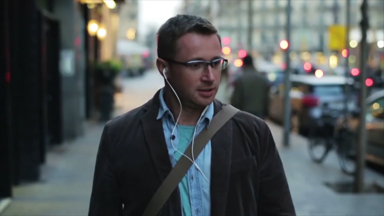 Scotiabank cyber-security film still, an employee walking a city street in an editorial documentary shot